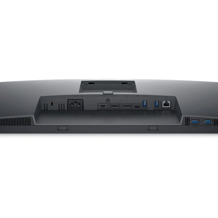 The rear view of a dark gray computer monitor showing its various ports, including HDMI, USB-A, USB-C, and an Ethernet port, on a white background.
27" Dell Monitor P2723DE Monitor vtora upotreba 