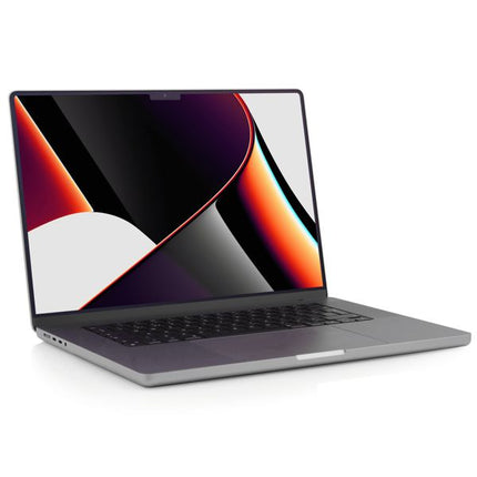 A silver laptop with its screen open, displaying a colorful abstract wallpaper. The laptop is positioned at an angle on a clean white background.
Apple MacBook Pro 16.2-Inch A2485 - CPU M1 Pro - 10 cores, 32GB RAM Laptop vtora upotreba