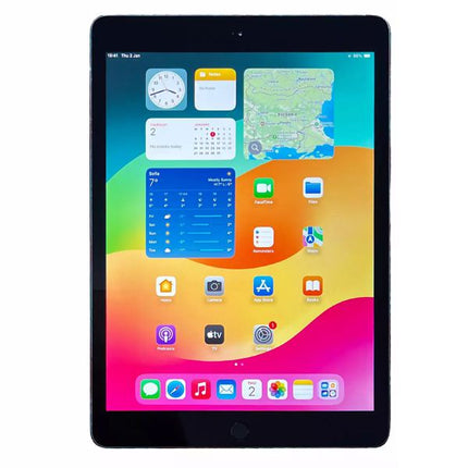 Tablet with a colorful display of apps on a white background