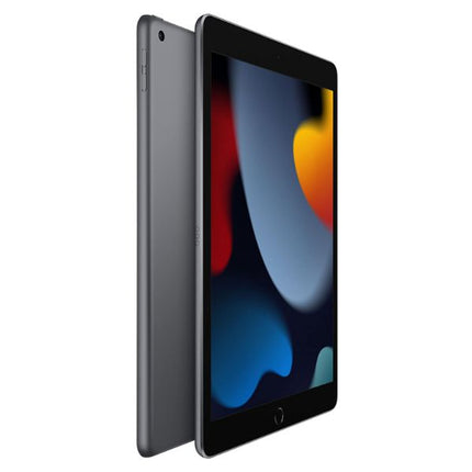 Black tablet with colorful display on a white background