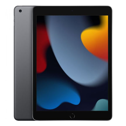 Black tablet with colorful display on a white background
