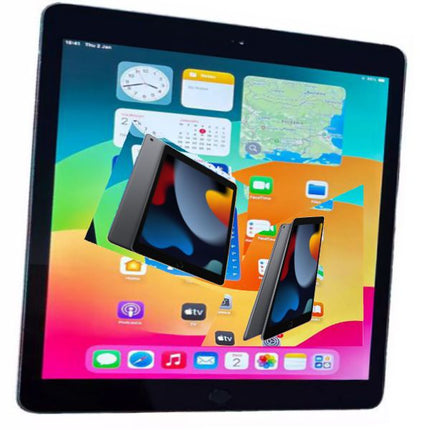 Tablet with a colorful display of apps on a white background