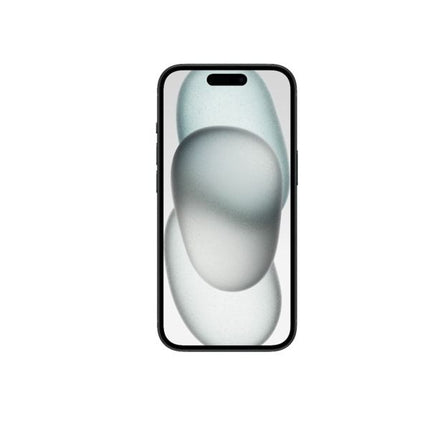 Apple iPhone 15 Black Smartfon vtora upotreba, 128GB s garantsia with a reflective screen on a white background