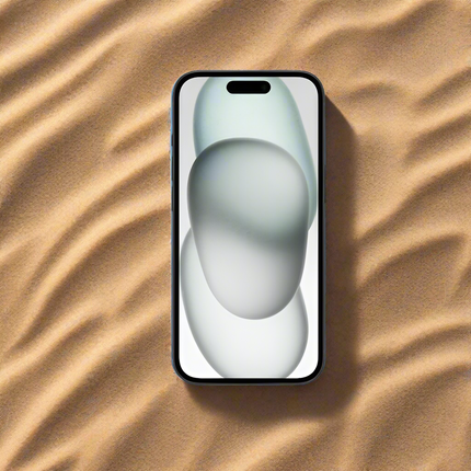 Apple iPhone 15 Black Smartfon vtora upotreba, 128GB s garantsia with abstract design on a sand background