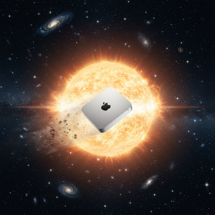 Apple logo on a computer chip with a sun-like background in space
Appple Mac mini 7.1 Late 2014 A1347 Kompyutar vtora upotreba
