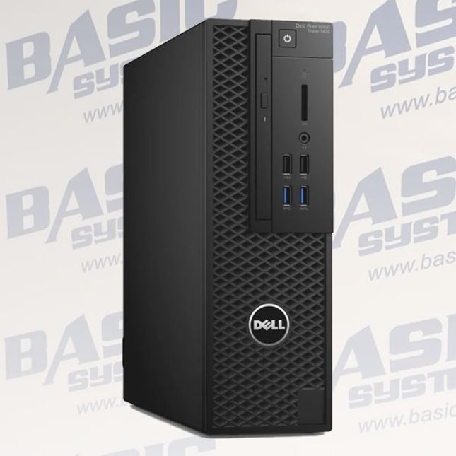 Dell computer tower on a white background with 'BASISYSTEM' branding.
DELL Precision 3420 SFF Rabotna stantsia vtora upotreba