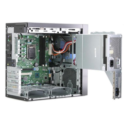Работна станция втора употреба Dell Precision 3630 с Intel Core i7-8700, 16 GB RAM, 512 GB SSD и NVIDIA Quadro P4000
An open silver server tower showing the internal components, including the motherboard, CPU socket, cables, and drive bay, with the rear expansion drive bay door swung open to the right.