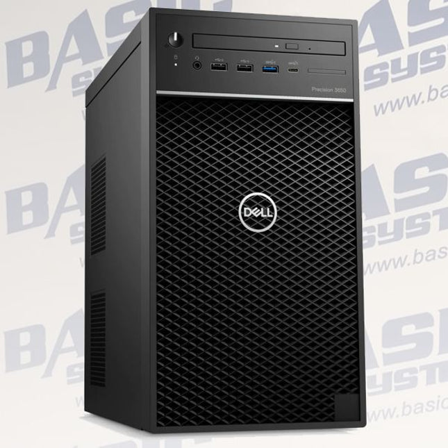 A black DELL PRECISION 3650 Rabotna stantsia vtora upotrebatower computer shown at a three-quarter angle against a light gray background with a faint repeating BASYc systems watermark.