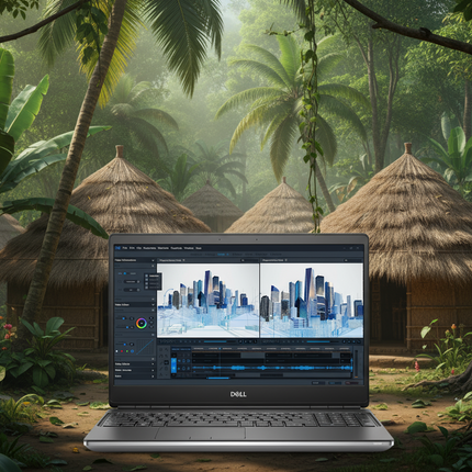 Laptop displaying a cityscape on a tropical background with huts and palm trees.
DELL Precision 7560 лаптоп втора употреба - CPU XEON W-11855M, 32GB RAM DDR4, 512GB NVMe, NVIDIA RTX A3000 6GB GDDR6, FHD, IPS