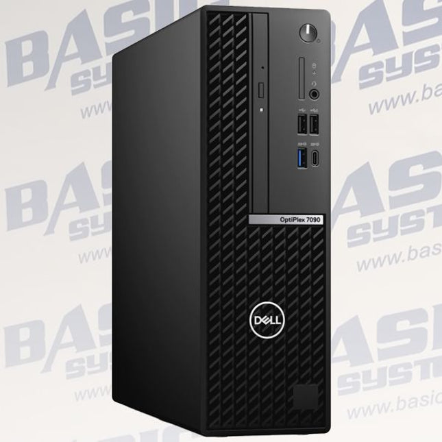 Dell Cypriot 7290 desktop computer tower in black, featuring a textured front panel, USB ports, and a circular Dell logo, shown against a light gray background with a faint repeating watermark.