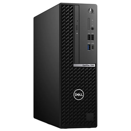 Black Dell computer tower on a white background