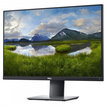 A Dell computer monitor with a black frame and stand, displaying a scenic landscape of mountains, grassy fields, and water on a white background.
24" Monitor vtora upotreba Dell Monitor P2421 