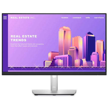 A Dell computer monitor displaying a website design for 'Real Estate Inc.' with a purple and pink cityscape graphic, shown on a white background.
24" Monitor vtora upotreba Dell Monitor P2422H Frameless 
