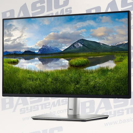 A Dell computer monitor with a black bezel and a silver stand, displaying a scenic landscape of a lake and mountains. The background is white with a faint gray watermark.
24" Monitor vtora upotreba Dell Monitor P2422H Frameless 