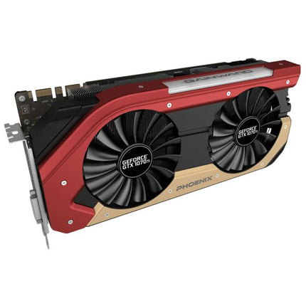 GPU with two fans on a white background
Gainward GTX 1070 Ti Phoenix Secondary video card, 8GB, 256 bit, GDDR5, Display Port, DVI, HDMI