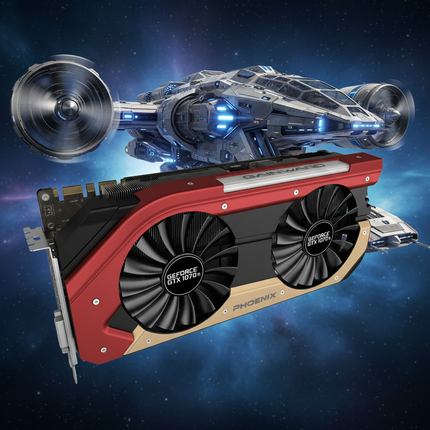 Graphics card with fans on a space-themed background
Gainward GTX 1070 Ti Phoenix Secondary video card, 8GB, 256 bit, GDDR5, Display Port, DVI, HDMI