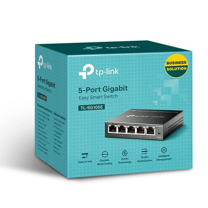 TP-Link 5-Port Gigabit Easy Smart Switch packaging on a white background