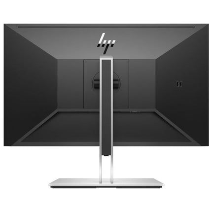 HP computer monitor from the rear, featuring a black bezel, a vertical stand with silver accents, and a silver base on a white background.
HP EliteDisplay E27Q G4 - 27" Monitor vtora upotreba