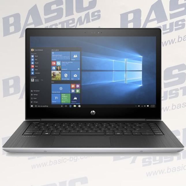 Laptop with Windows operating system on screen against a branded background