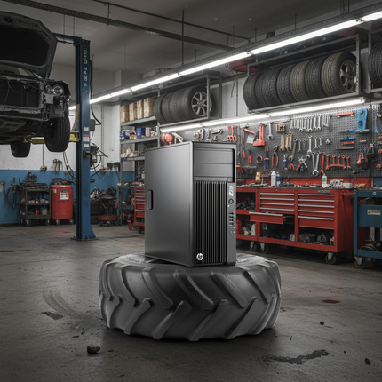 Computer tower on a tire in a workshop setting
HP Z230 Tower Rabotna stantsia vtora raka
