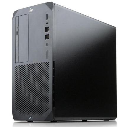 HP ZBook desktop computer tower in black, featuring a front-facing view with a disc drive bay, multiple USB ports, and a textured lower grille, set against a plain white background.
HP Z2 G5 Tower Rabotna stantsia vtora upotreba - CPU i7 10700K