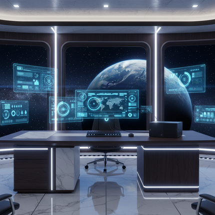 Modern control room with multiple monitors displaying data and a large screen showing Earth.
HP Z2 Small Form Factor G4 Rabotna stantsia vtora upotreba