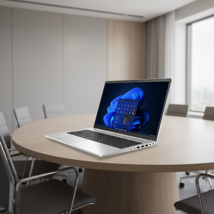 Laptop on a round wooden table in a conference room setting
HP EliteBook 650 G8 Laptop vtora upotreba - CPU i5 1145G7