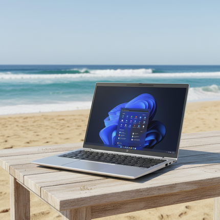 Laptop on a wooden table at the beach with ocean view
HP EliteBook 830 G9 Laptop vtora upotreba - CPU I5 1245U, 8GB RAM, 256GB SSD, 1920x1200, IPS