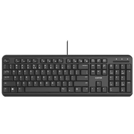 Black keyboard with Canyon branding on a white background
Klaviatura CANYON HKB-20 s kabel