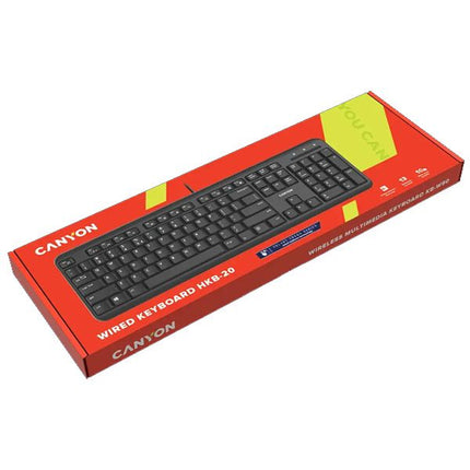 Canyon wired keyboard in red packaging on a white background
Klaviatura CANYON HKB-20 s kabel