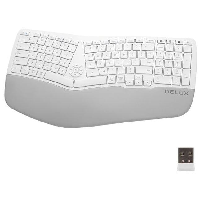 Delux ergonomic keyboard with wrist rest on a white background
Klaviatura Delux GM902, US standart na bukvite, bezzhichna, Bluetooth