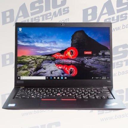 Laptop with scenic wallpaper on screen against a branded background
Lenovo ThinkPad T490s Лаптоп втора употреба - CPU i7-8665U