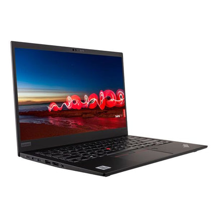 Black Lenovo ThinkPad X1 Carbon (8th Gen) Laptop vtora upotrebawith a scenic display on a white background