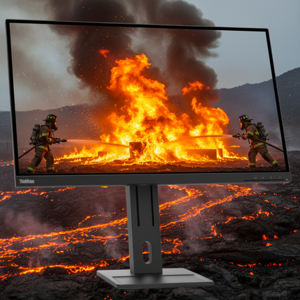 Monitor displaying a scene of firefighters battling a large fire with a real-life volcano eruption in the foreground.
27" Lenovo ThinkVision E27q-20 Monitor vtora upotreba - 2560 x 1440