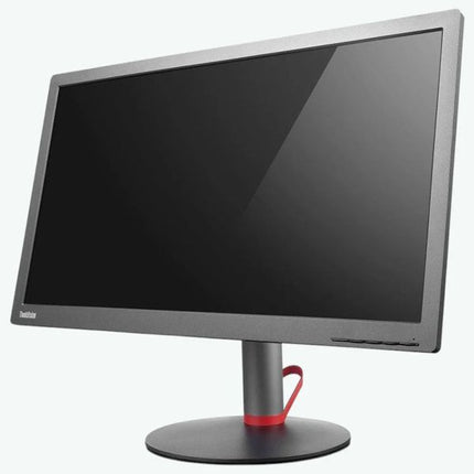 A Lenovo desktop computer monitor with a dark gray frame, black screen, and a dark gray stand featuring a red accent loop, set against a plain light gray background.
28" Lenovo ThinkVision   Pro2820D 28-inch FHD MVA LED monitor vtora raka