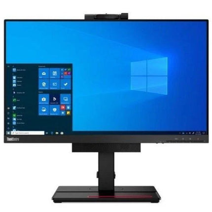 ThinkPad desktop workstation computer with a wide 27-inch display, black stand, and a camera module mounted above the screen, shown on a white background.
24" Lenovo ThinkVision TIO24 Gen 4 Monitor vtora upotreba 