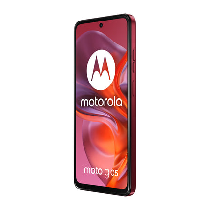 Motorola smartphone with colorful display on a white background
