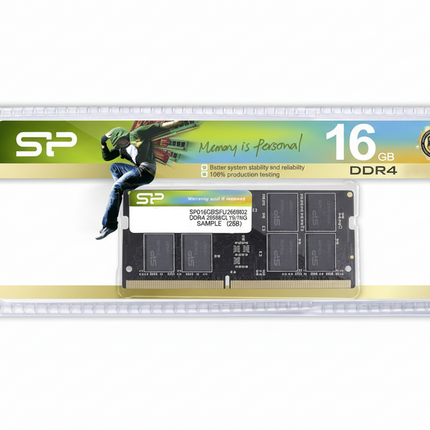 SP (Samsung) DDR4 16GB memory module packaging on a white background