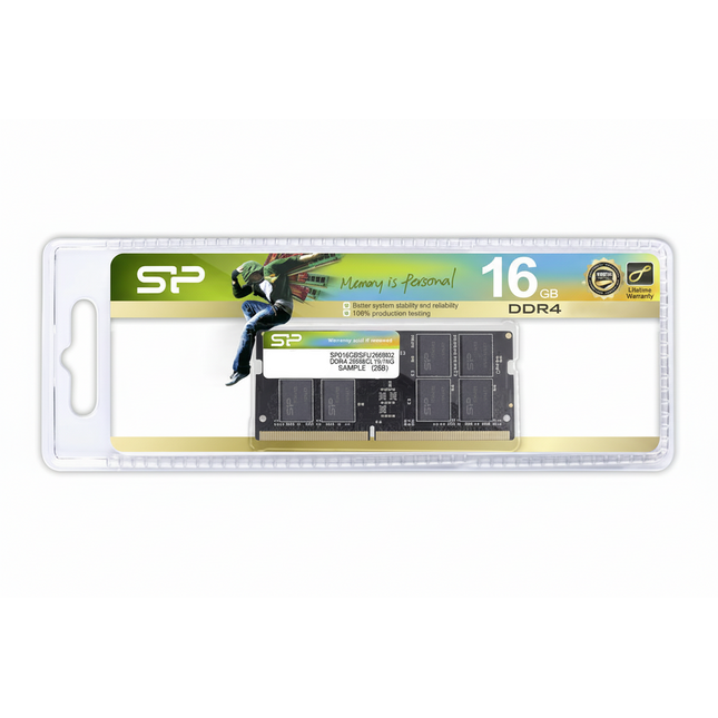 SP (Samsung) DDR4 16GB memory module packaging on a white background