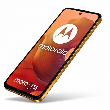 Motorola smartphone with a red and orange gradient on a white background