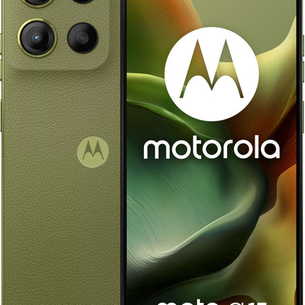 Green smartphone with Motorola logo on a white background