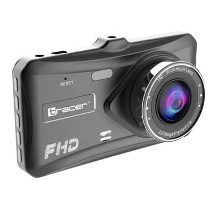 A black Gracer FHD dash cam with a wide-angle lens, shown at a three-quarter angle on a white background.
TRACER 4TS FHD CRUX Dash Cam FHD Videoregistrator 4.0D, Rezhim na parkirane, Detektor na dvizhenie