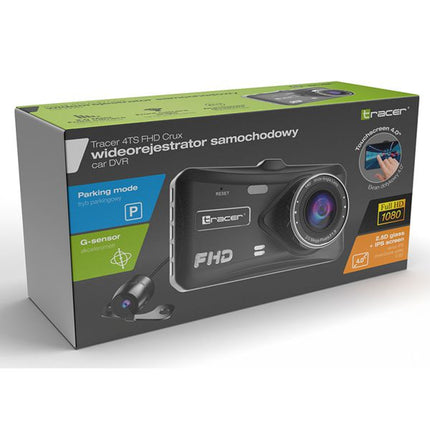 Tracer 4TS FHD car DVR dashcam retail packaging box shown at a three-quarter angle on a white background.
TRACER 4TS FHD CRUX Dash Cam FHD Videoregistrator 4.0D, Rezhim na parkirane, Detektor na dvizhenie