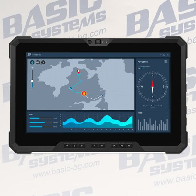 Touchscreen display with navigation software on a light gray background with 'Basic Systems' branding.
Tablet vtora upotreba DELL Rugged Extreme 7220 