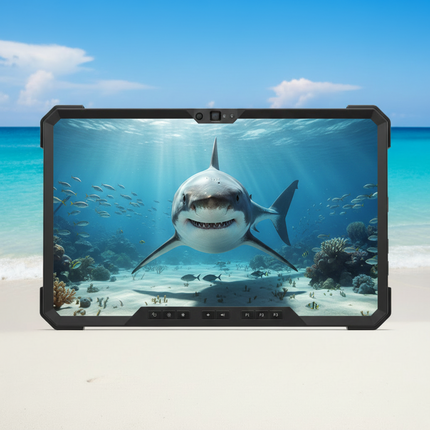 Tablet with a shark on the screen displaying an underwater scene.
Tablet vtora upotreba DELL Rugged Extreme 7220 
