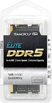 TeamGroup DDR5 RAM module packaging with specifications on a white background