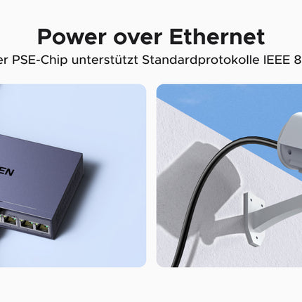 UGREEN PoE Switch 10 Port Gigabit LAN Switch с 8 x PoE Gigabit порта + 2 x Gigabit порта (60 W, VLAN, метален корпус)