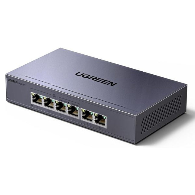 UGREEN PoE Switch 6 Port Gigabit LAN Switch с 4 x PoE Gigabit порта + 2 x Gigabit порта (60 W, VLAN, метален корпус)