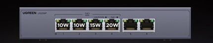 UGREEN PoE Switch 6 Port Gigabit LAN Switch с 4 x PoE Gigabit порта + 2 x Gigabit порта (60 W, VLAN, метален корпус)