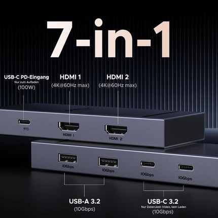 7-in-1 device with multiple ports on a black background